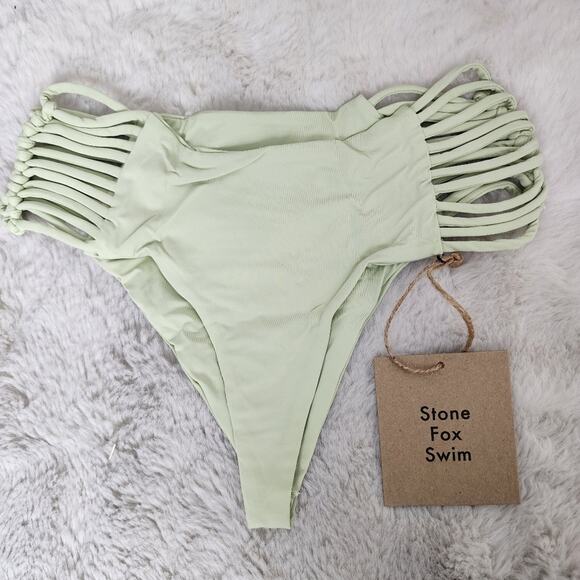 NEW Stone Fox Swim Simone Bikini Swim Bottoms in Aloe Wash Light Green - Picture 1 of 13